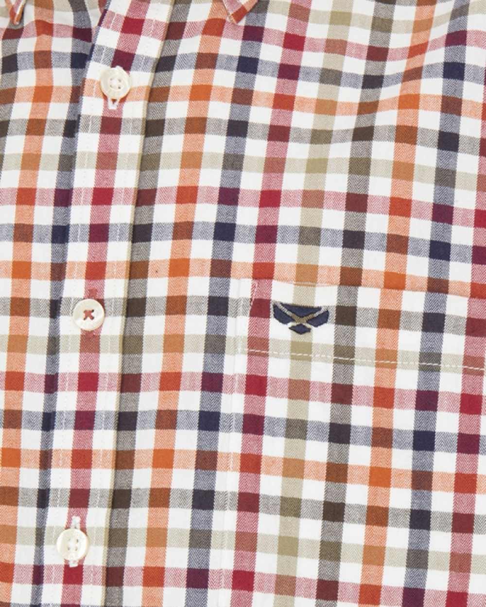 Rust Olive coloured Hoggs of Fife Mens Douglas Twill Shirt close up #colour_rust-olive
