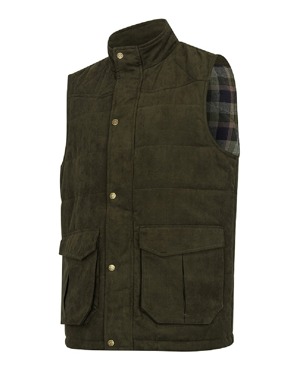Loden coloured Hoggs of Fife Mens Glenbervie Quilted Gilet on white background #colour_loden
