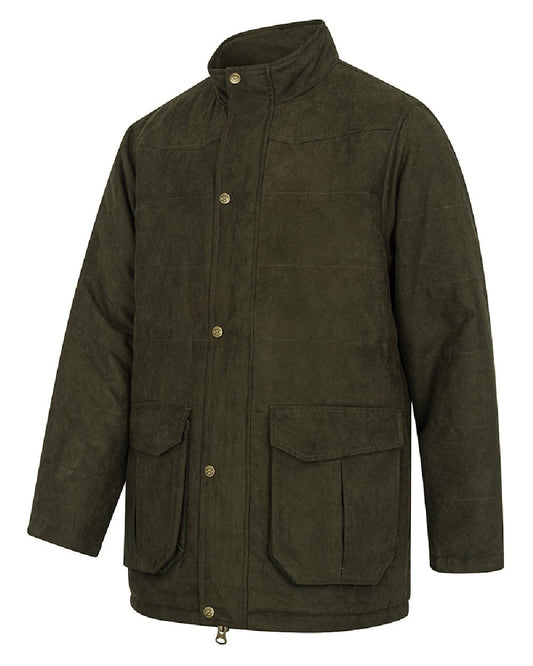 Loden coloured Hoggs of Fife Mens Glenesk Quilted Jacket on white background #colour_loden