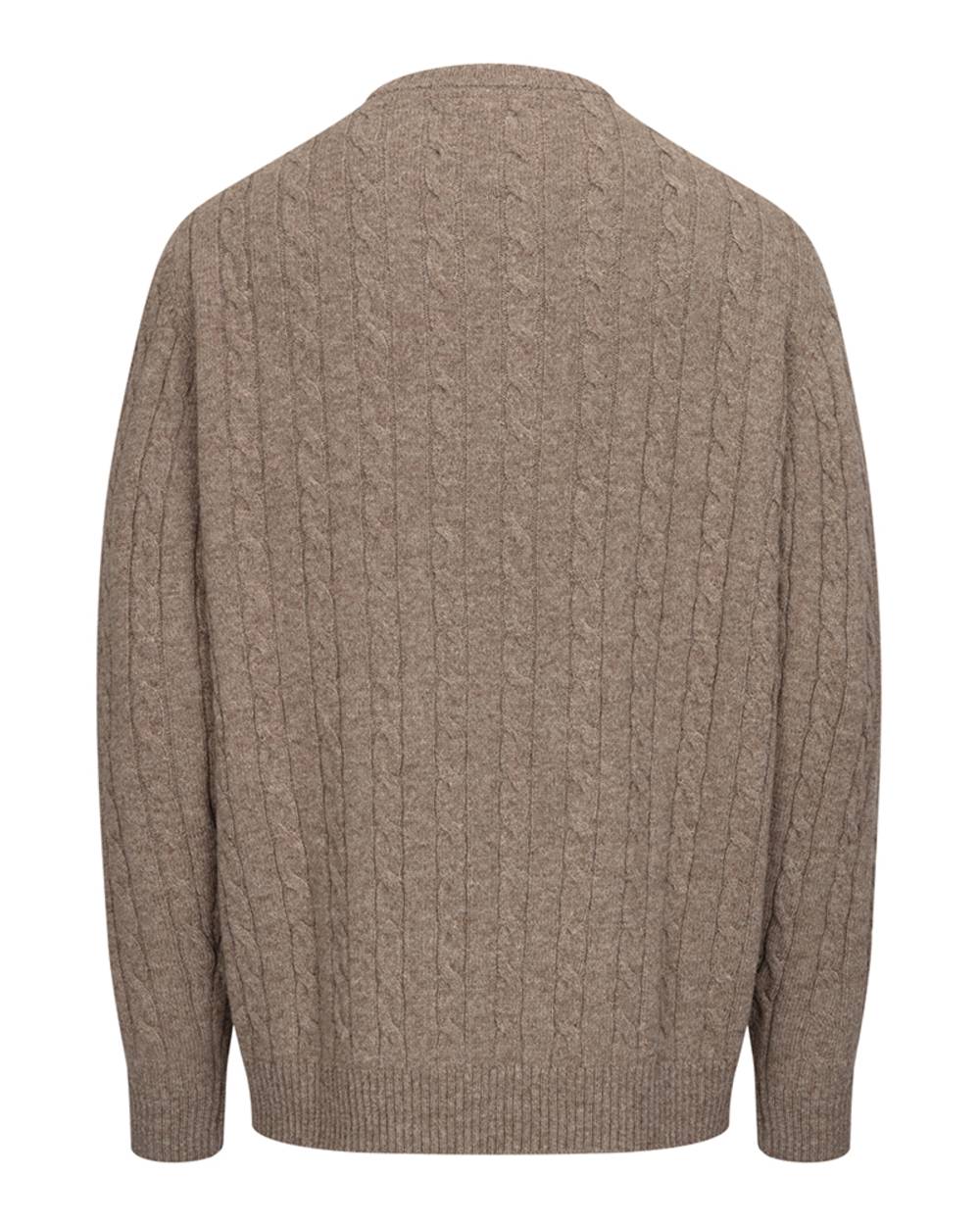 Oatmeal Marl Coloured Hoggs of Fife Mens Jedburgh II Cable Pullover on white background #colour_oatmeal-marl