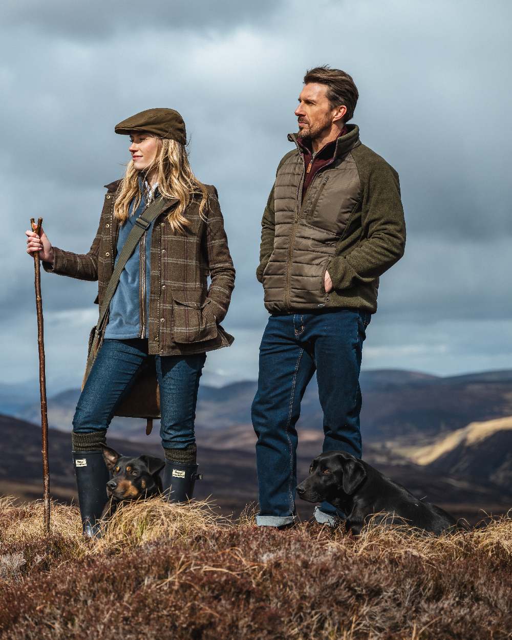 Dark Forest Marl Coloured Hoggs of Fife Mens Melville Hybrid Jacket on mountain background #colour_dark-forest-marl