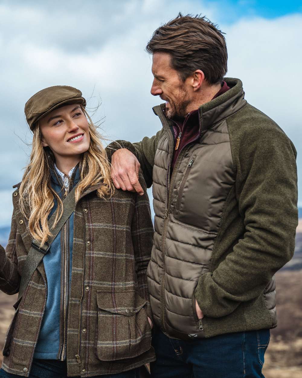 Dark Forest Marl Coloured Hoggs of Fife Mens Melville Hybrid Jacket on sky background #colour_dark-forest-marl
