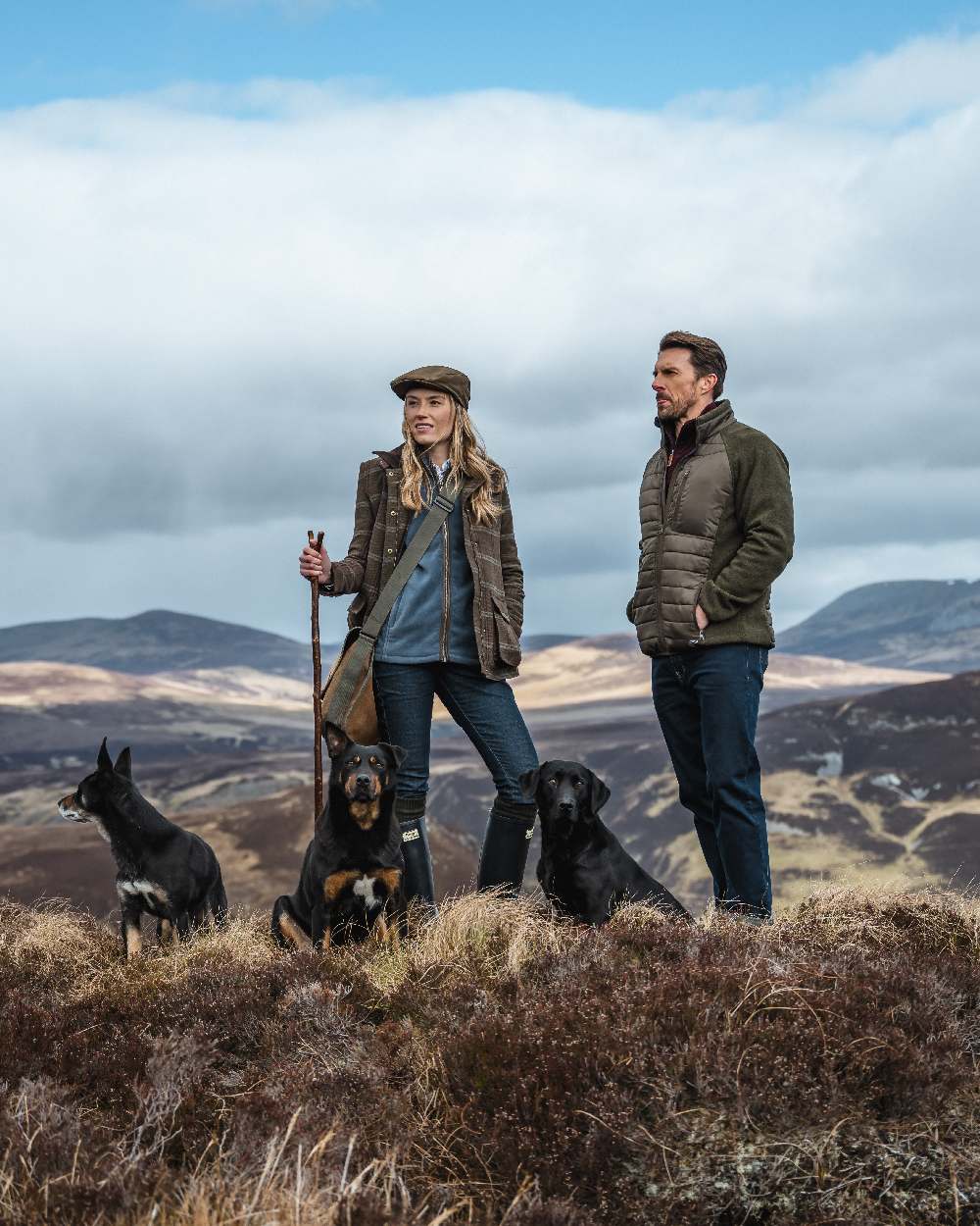 Dark Forest Marl Coloured Hoggs of Fife Mens Melville Hybrid Jacket on mountain background #colour_dark-forest-marl