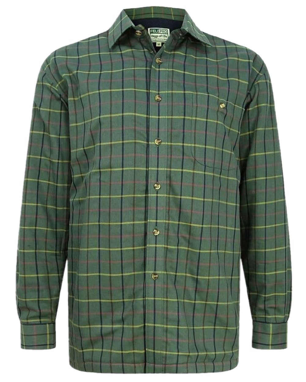 Beech Green Check Coloured Hoggs of Fife Micro Fleece Lined Shirt on white background #colour_beech-green-check