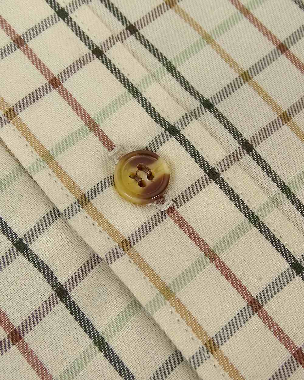 Birch Olive Tan Tattersall Coloured Hoggs of Fife Micro Fleece Lined Shirt on white background #colour_birch-olive-tan-tattersall