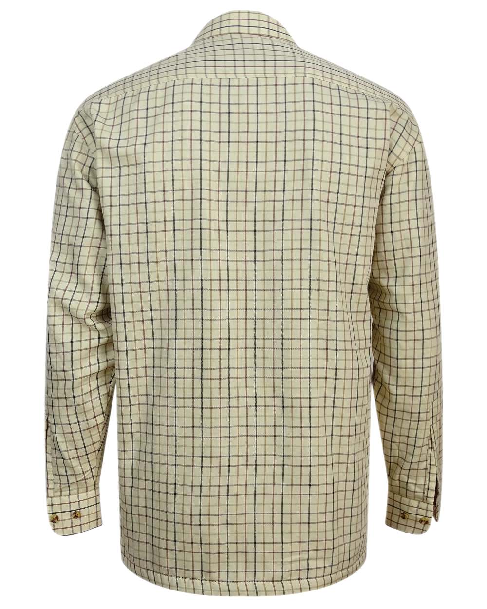 Birch Olive Tan Tattersall Coloured Hoggs of Fife Micro Fleece Lined Shirt on white background #colour_birch-olive-tan-tattersall