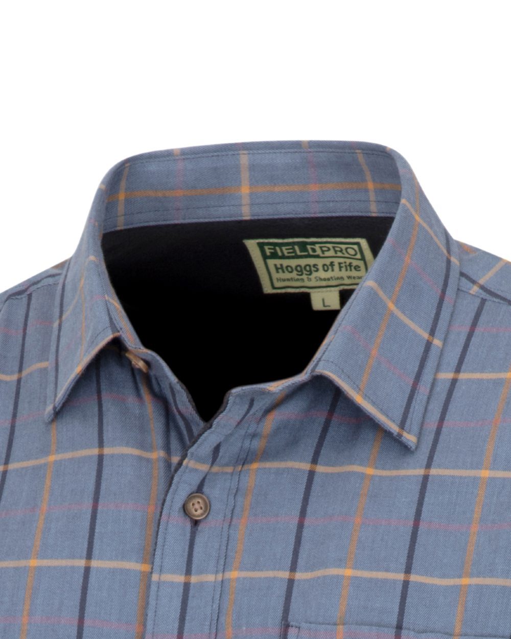 Blackthorn Sky Blue Check Coloured Hoggs of Fife Micro Fleece Lined Shirt on white background #colour_blackthorn-sky-blue-check