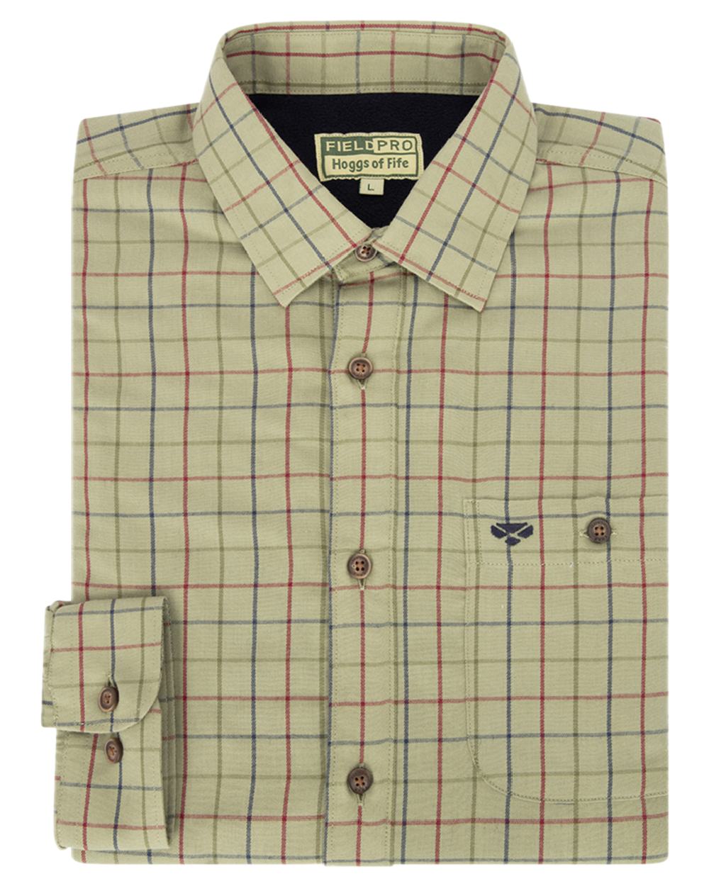 Boxwood Green Tattersall Coloured Hoggs of Fife Micro Fleece Lined Shirt on white background #colour_boxwood-green-tattersall