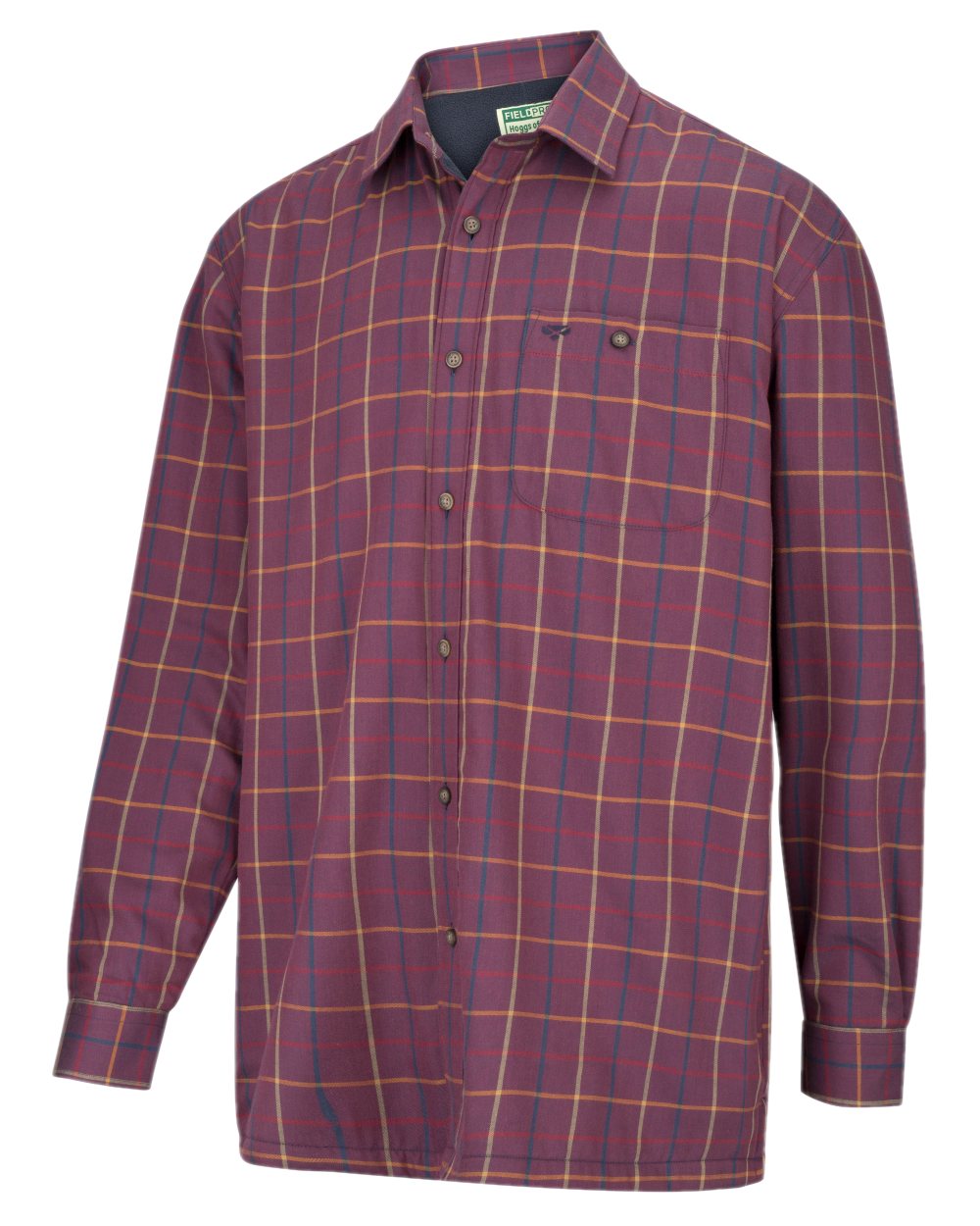 Bramble Wine Check Coloured Hoggs of Fife Micro Fleece Lined Shirt on white background #colour_bramble-wine-check