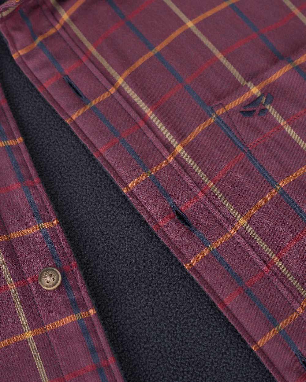 Bramble Wine Check Coloured Hoggs of Fife Micro Fleece Lined Shirt on white background #colour_bramble-wine-check