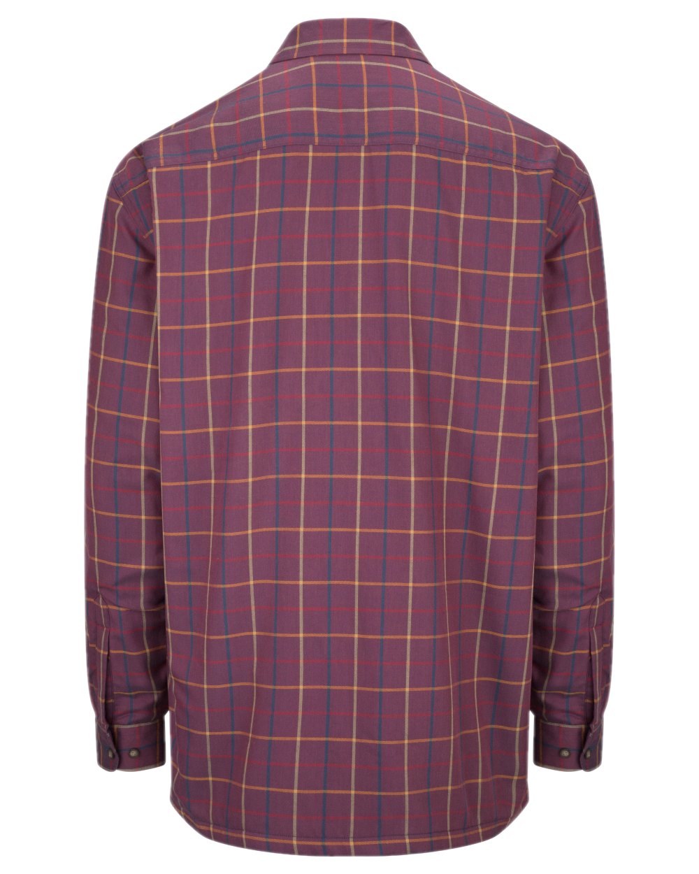 Bramble Wine Check Coloured Hoggs of Fife Micro Fleece Lined Shirt on white background #colour_bramble-wine-check