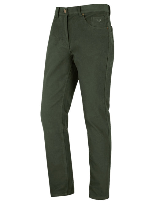 Dark Olive Coloured Hoggs of Fife Monarch II Moleskin Jeans on white background #colour_dark-olive