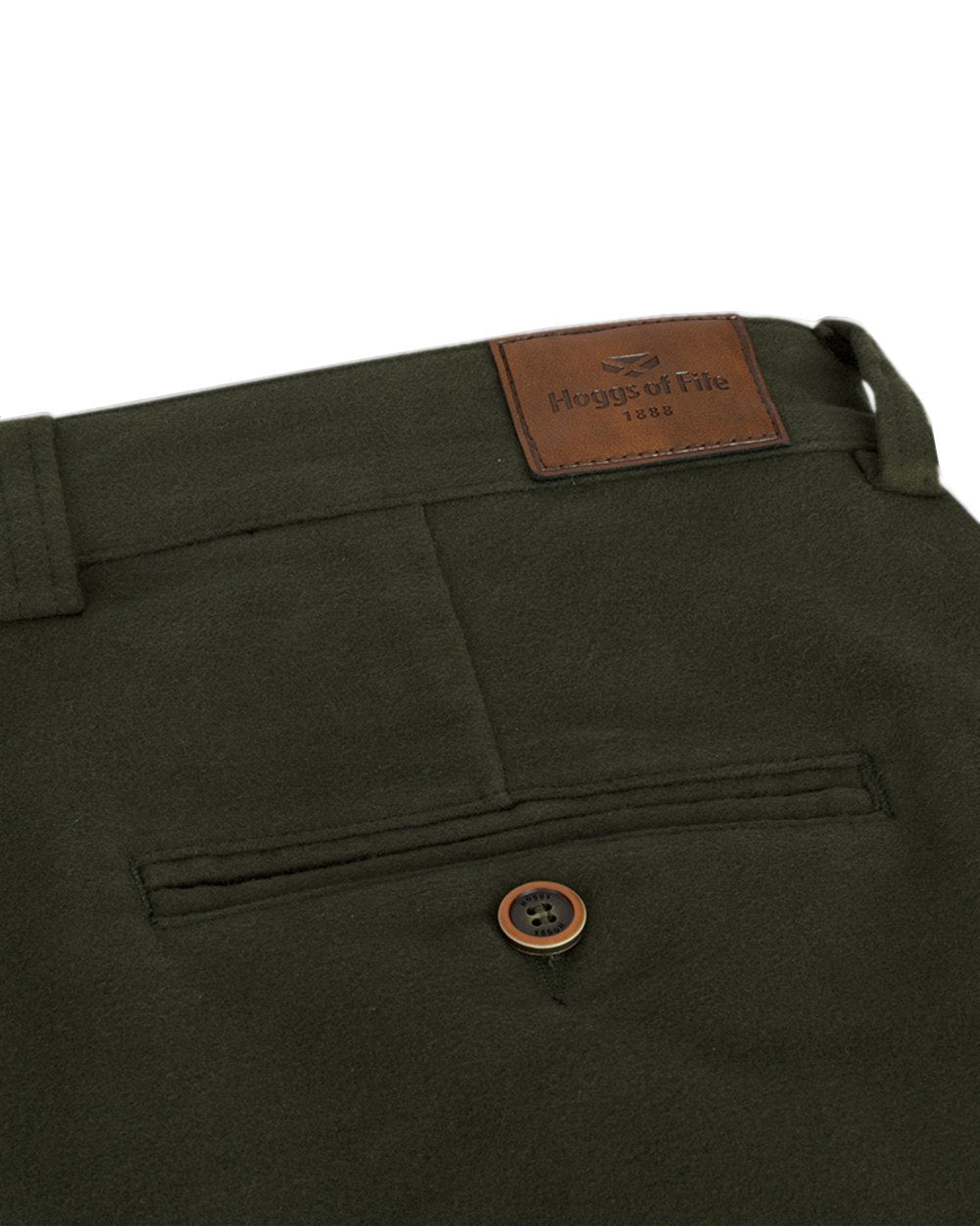 Dark Olive Coloured Hoggs of Fife Monarch II Moleskin Trousers on white background #colour_dark-olive