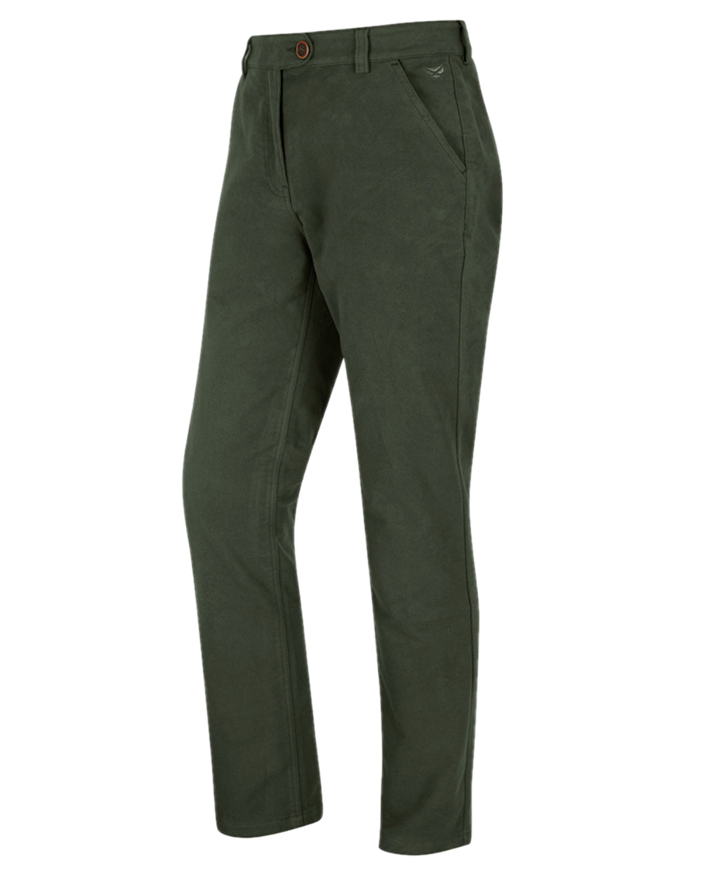 Dark Olive Coloured Hoggs of Fife Monarch II Moleskin Trousers on white background #colour_dark-olive