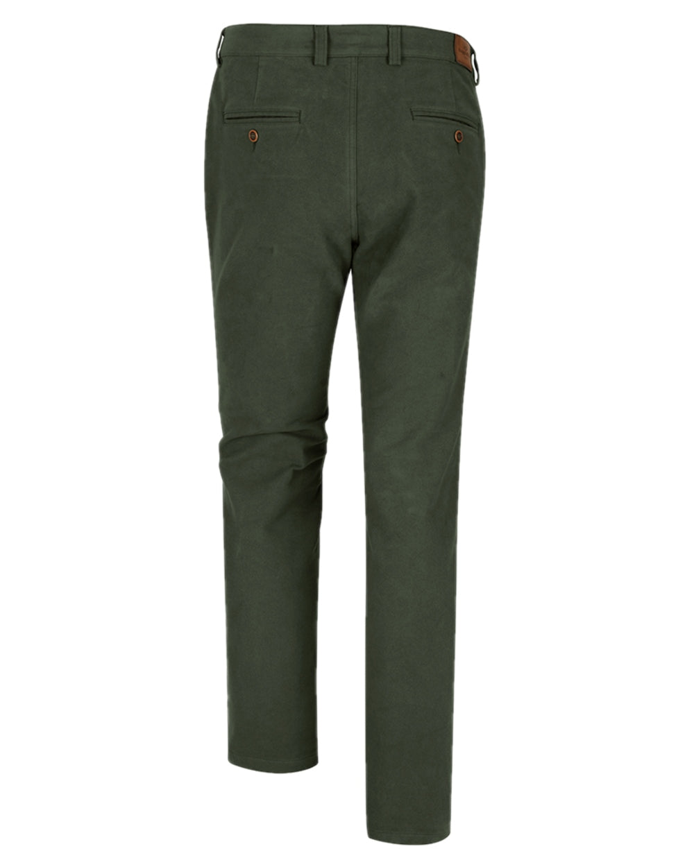 Dark Olive Coloured Hoggs of Fife Monarch II Moleskin Trousers on white background #colour_dark-olive
