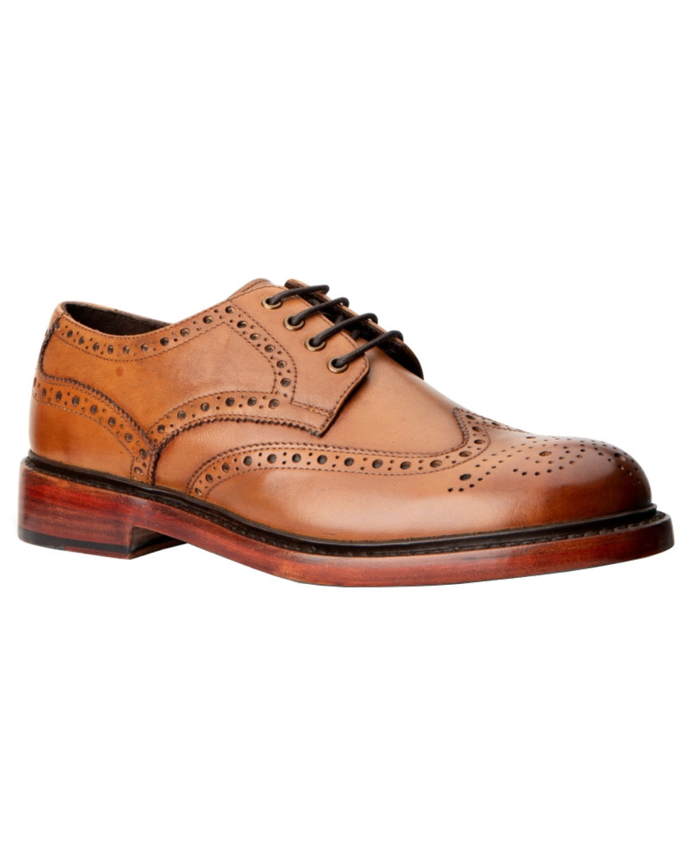 Burnished Tan Coloured Hoggs of Fife Muirfield All Leather Brogue Shoes on white background #colour_burnished-tan