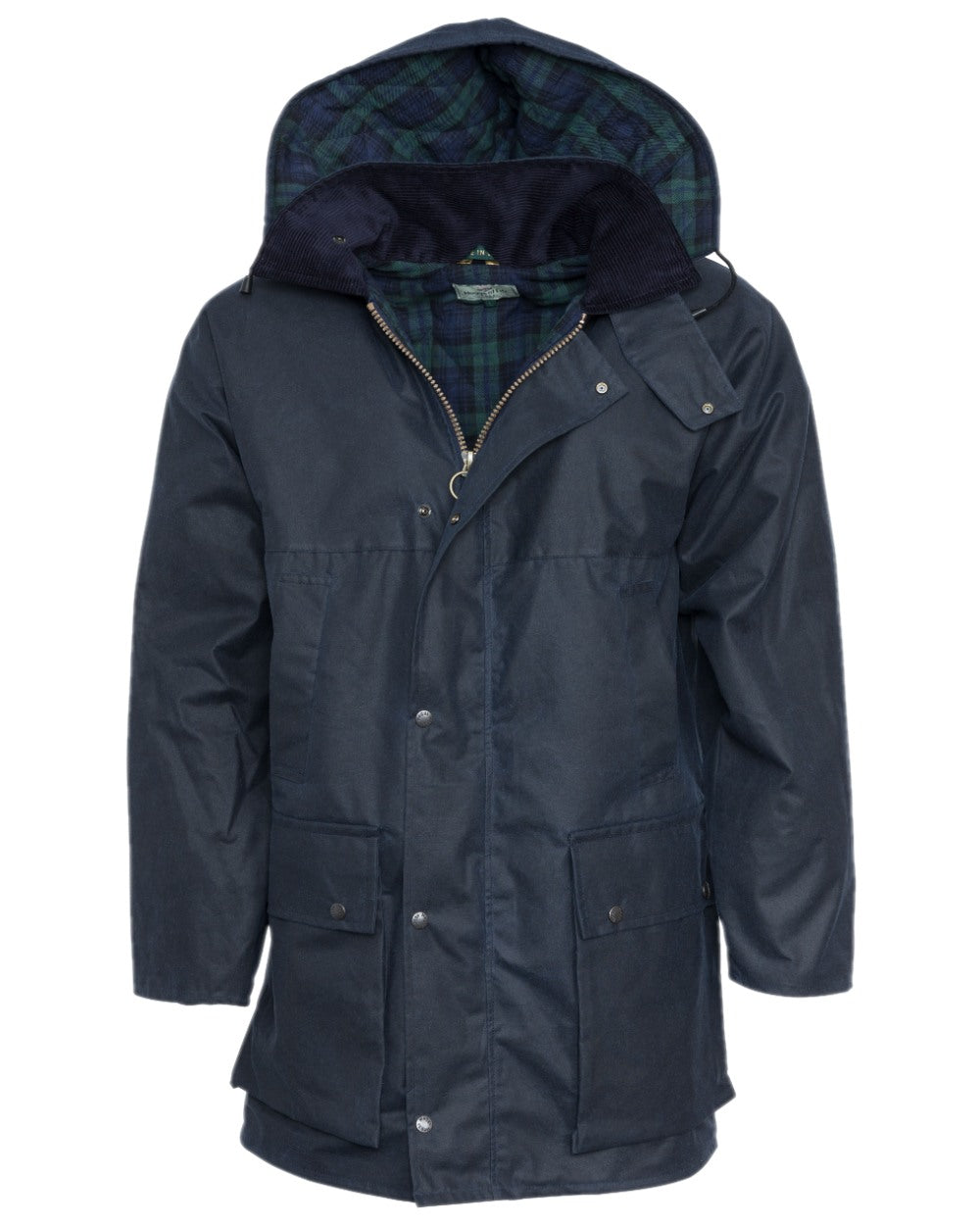 Navy Coloured Hoggs of Fife Padded Waxed Jacket on white background #colour_navy
