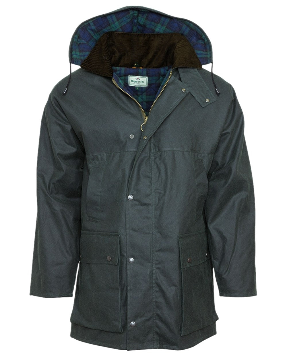Olive Coloured Hoggs of Fife Padded Waxed Jacket on white background #colour_olive
