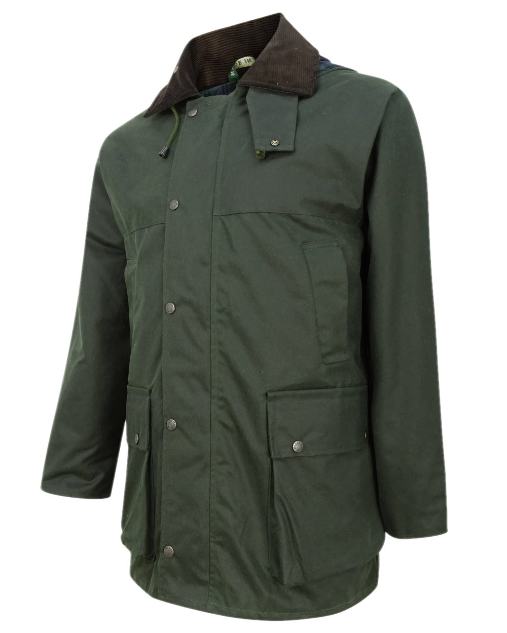 Olive Coloured Hoggs of Fife Padded Waxed Jacket on white background #colour_olive