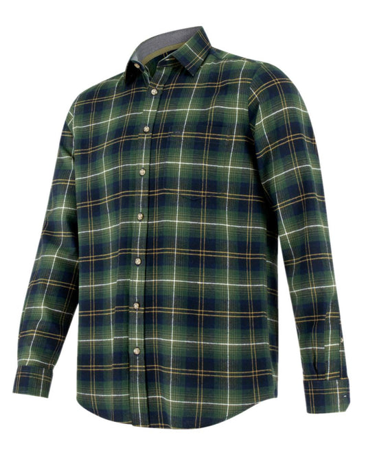 Green Check Coloured Hoggs of Fife Pitmedden Flannel Check Shirt on white background #colour_green-check