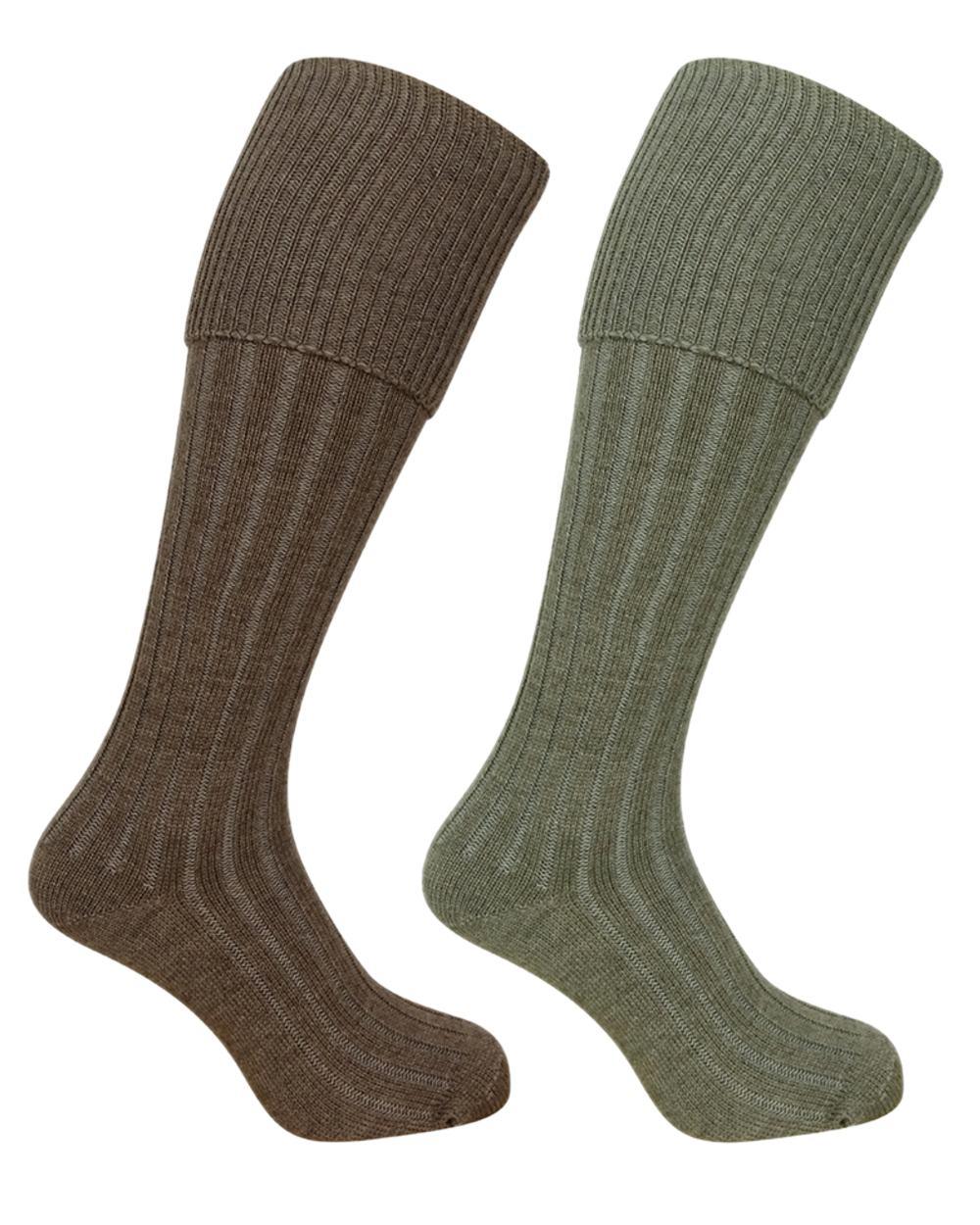 Lovat Marl Oatmeal Coloured Hoggs of Fife Plain Turnover Top Stockings Twin Pack on white background #colour_lovat-marl-oatmeal