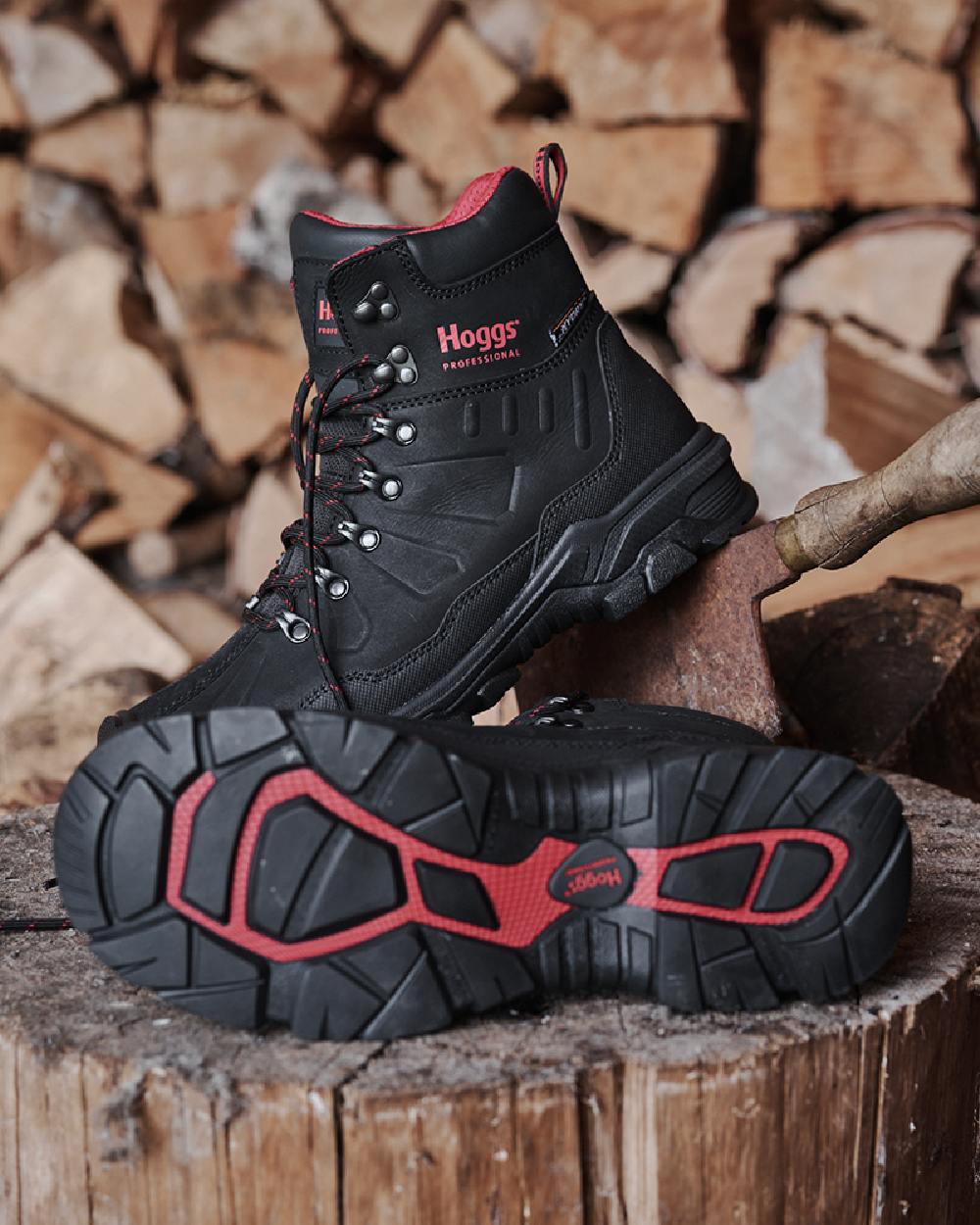 Black Nubuck Coloured Hoggs of Fife Poseidon S3 Safety Lace-Up Boots on wood background #colour_black-nubuck