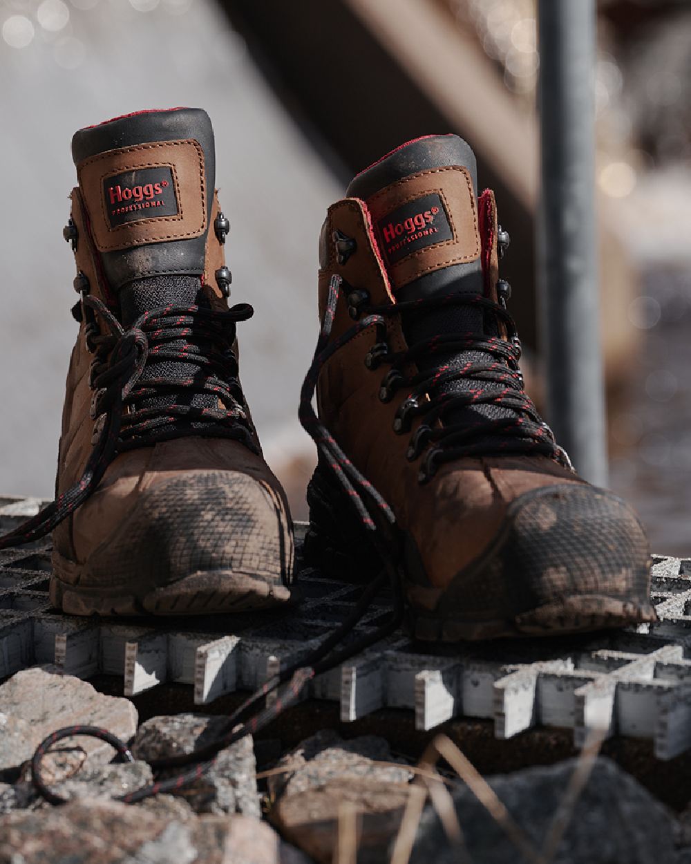 Tan Nubuck Coloured Hoggs of Fife Poseidon S3 Safety Lace-Up Boots on blurry background #colour_tan-nubuck