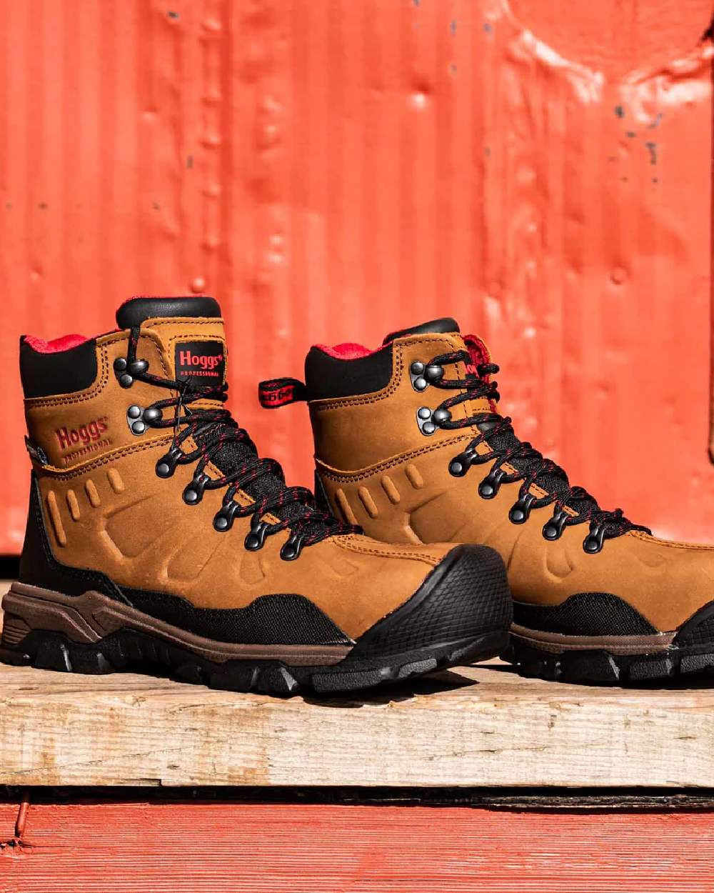 Tan Nubuck Coloured Hoggs of Fife Poseidon S3 Safety Lace-Up Boots on container background #colour_tan-nubuck
