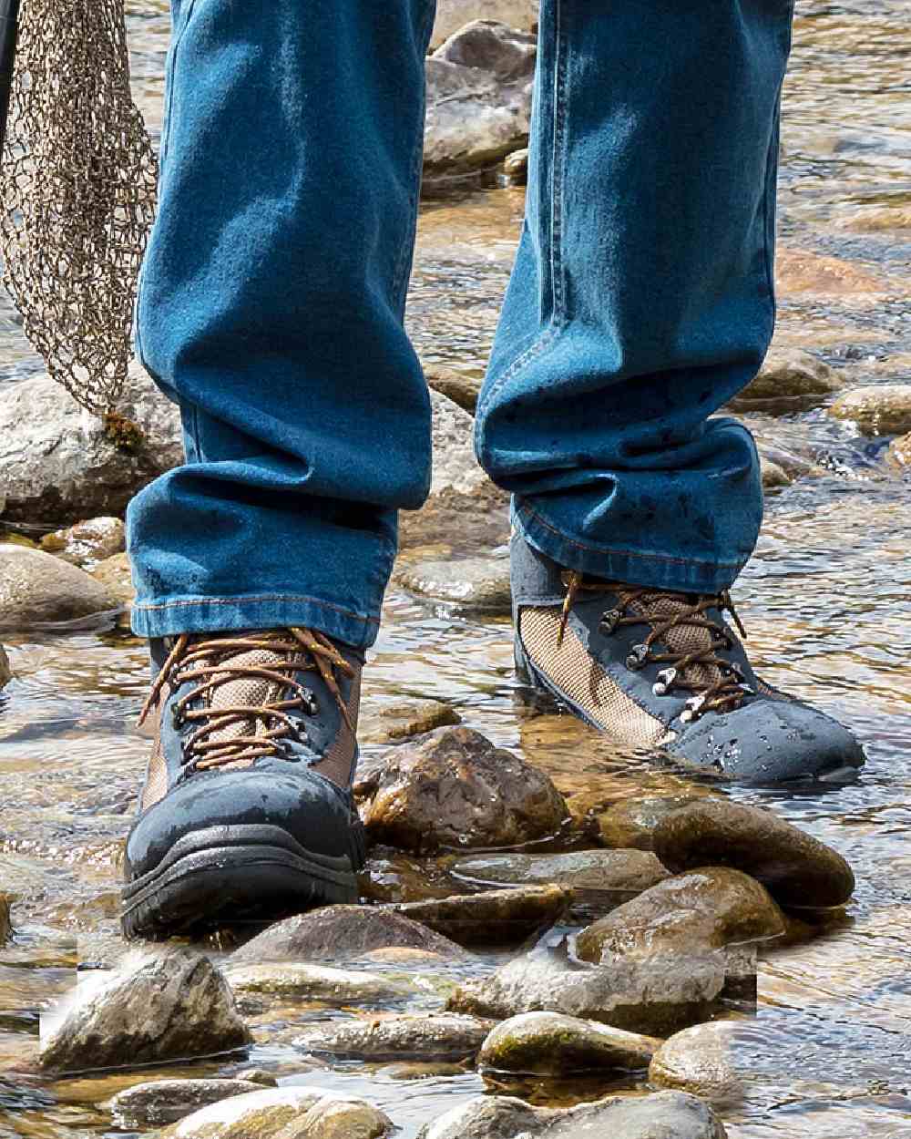 French Navy Coloured Hoggs of Fife Rambler Waterproof Hiking Boots on river background #colour_french-navy