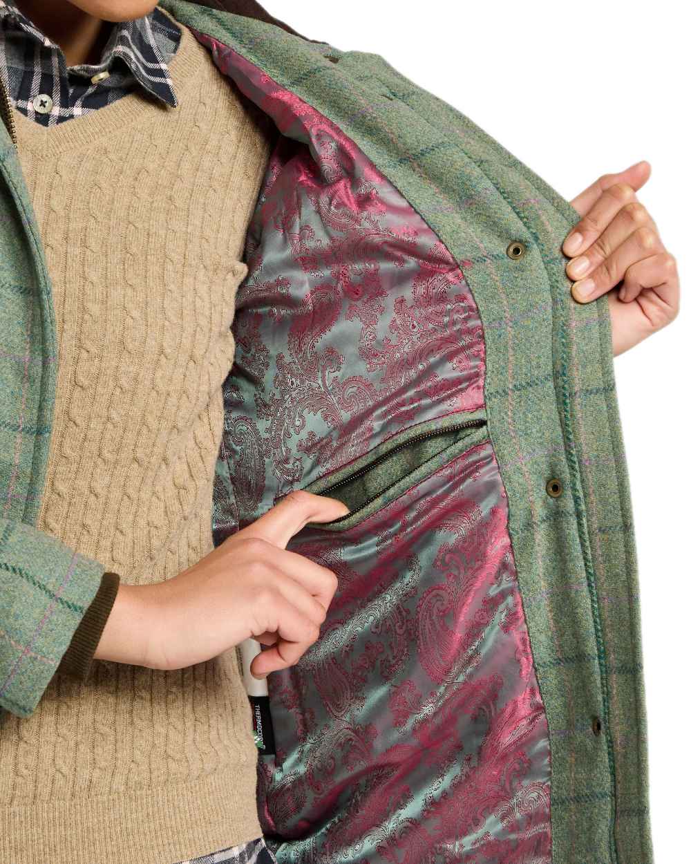Spring Bracken Coloured Hoggs of Fife Roslin Ladies Technical Tweed Field Coat on white background #colour_spring-bracken