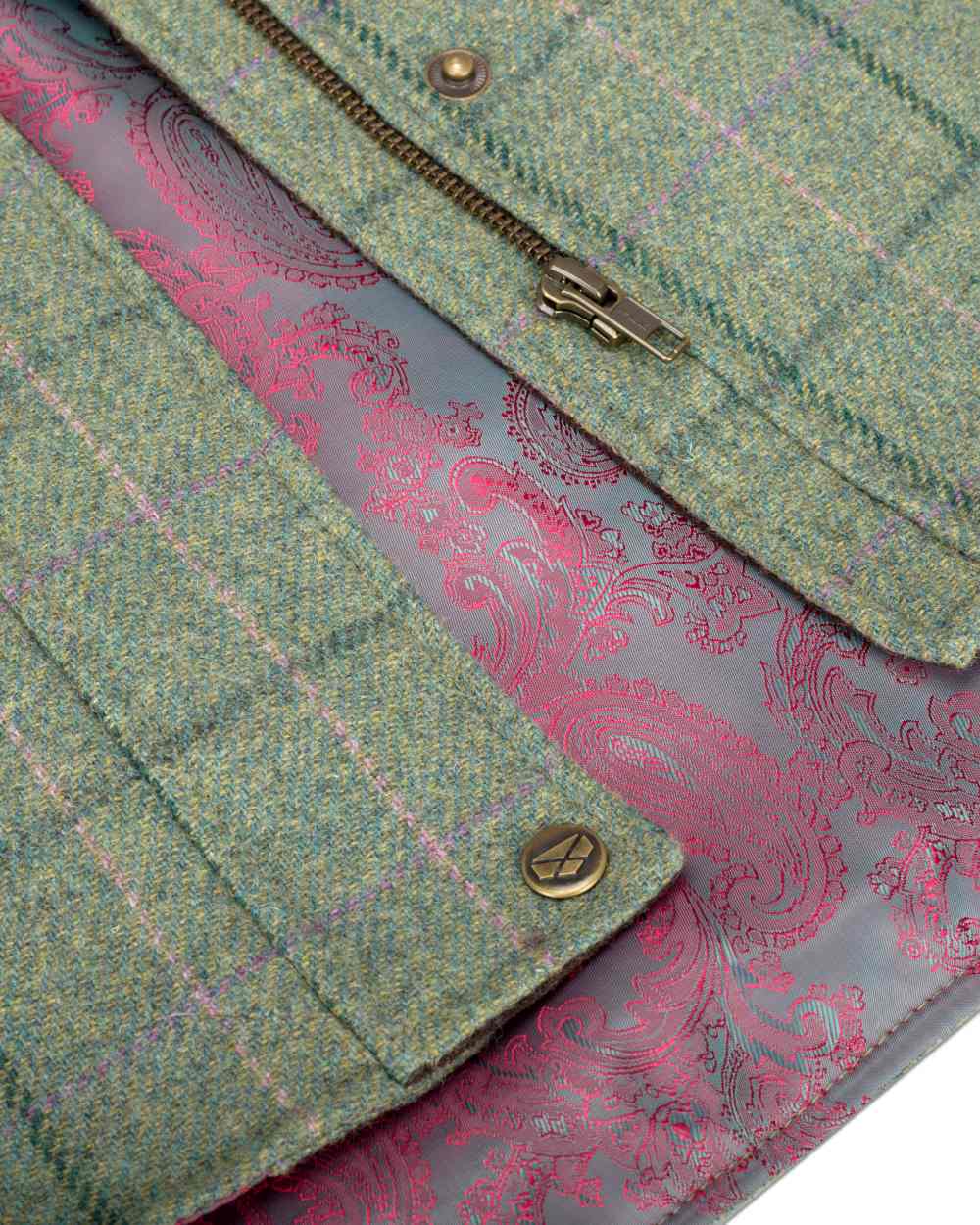 Spring Bracken Coloured Hoggs of Fife Roslin Ladies Technical Tweed Field Coat on white background #colour_spring-bracken