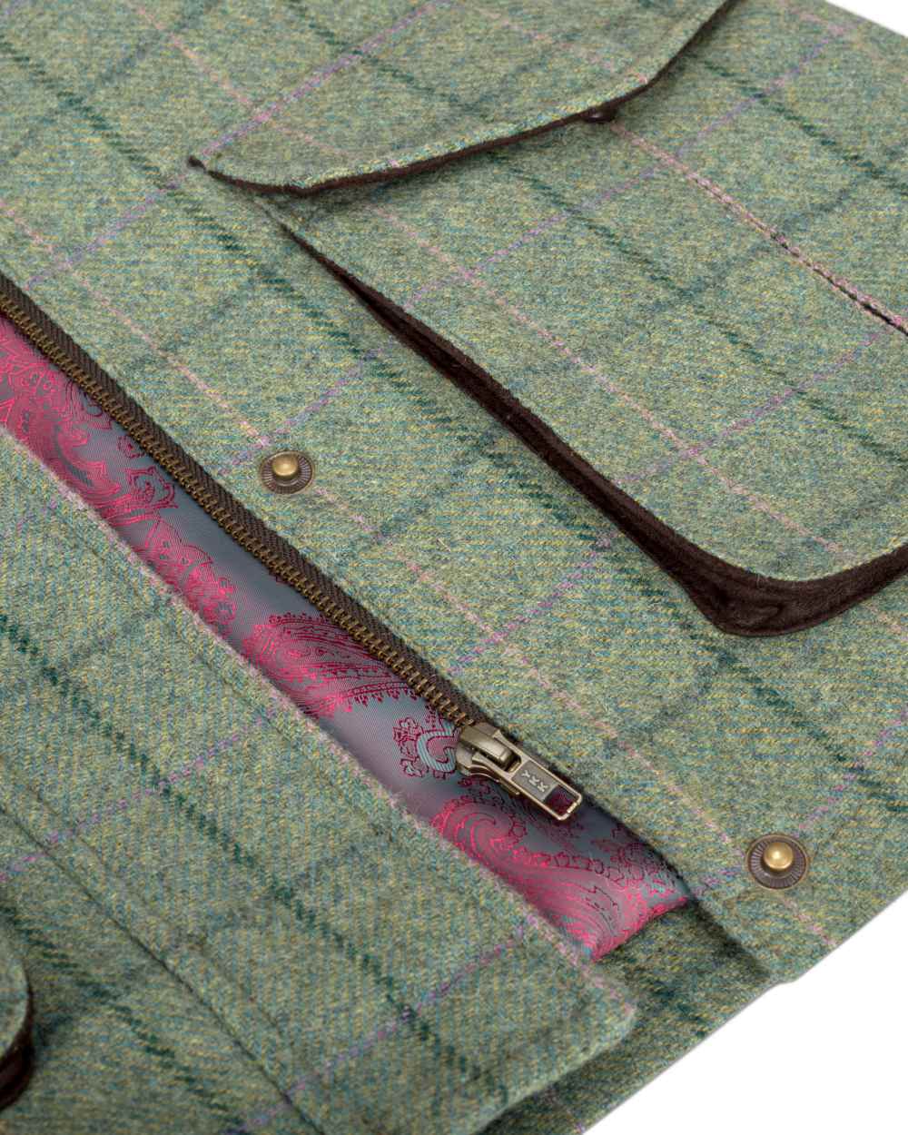 Spring Bracken Coloured Hoggs of Fife Roslin Ladies Technical Tweed Field Coat on white background #colour_spring-bracken