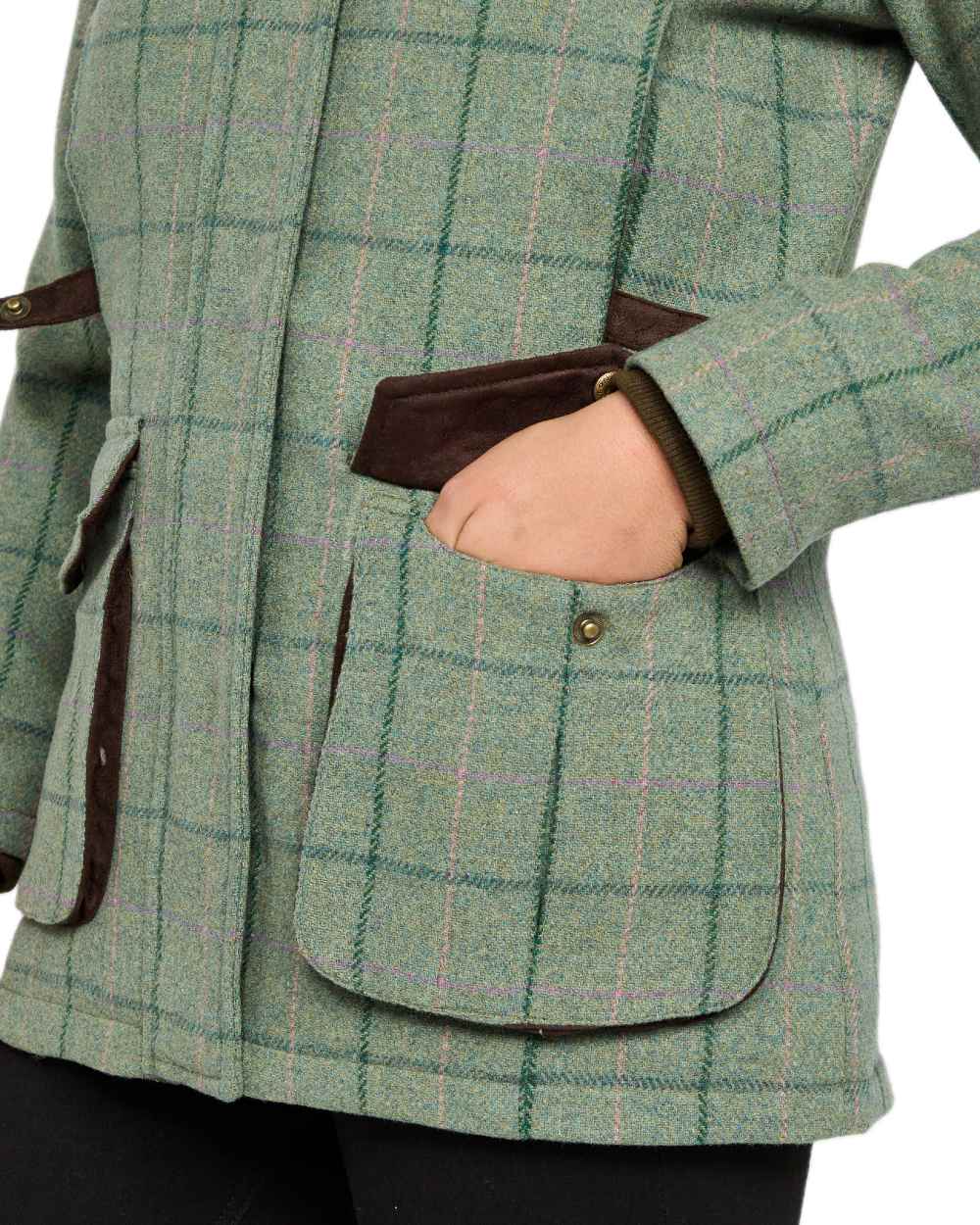 Spring Bracken Coloured Hoggs of Fife Roslin Ladies Technical Tweed Field Coat on white background #colour_spring-bracken