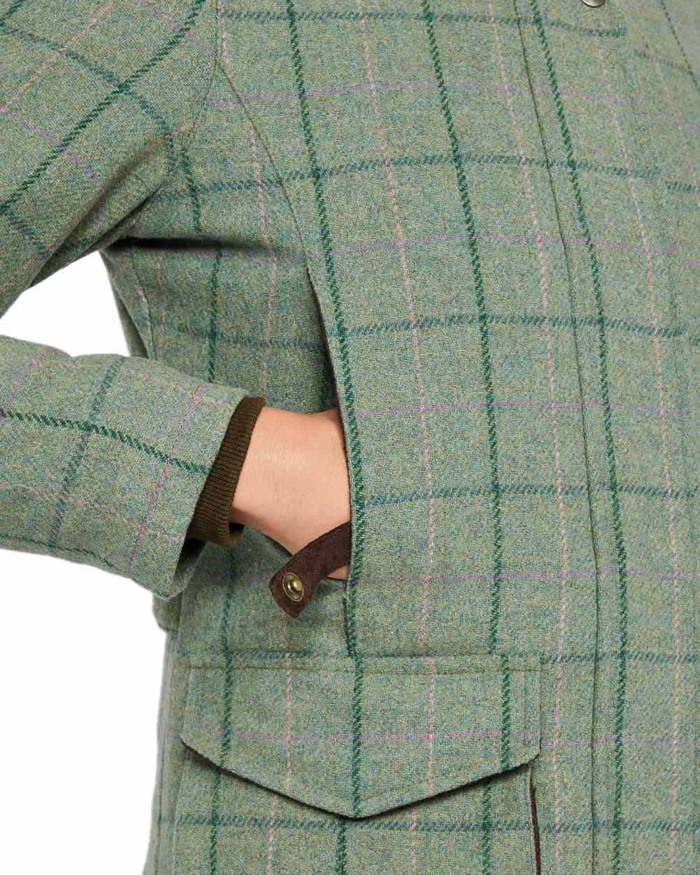 Spring Bracken Coloured Hoggs of Fife Roslin Ladies Technical Tweed Field Coat on white background #colour_spring-bracken