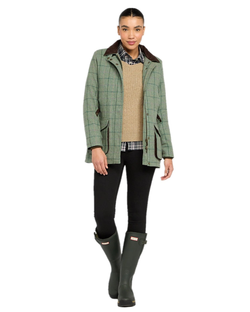 Spring Bracken Coloured Hoggs of Fife Roslin Ladies Technical Tweed Field Coat on white background #colour_spring-bracken