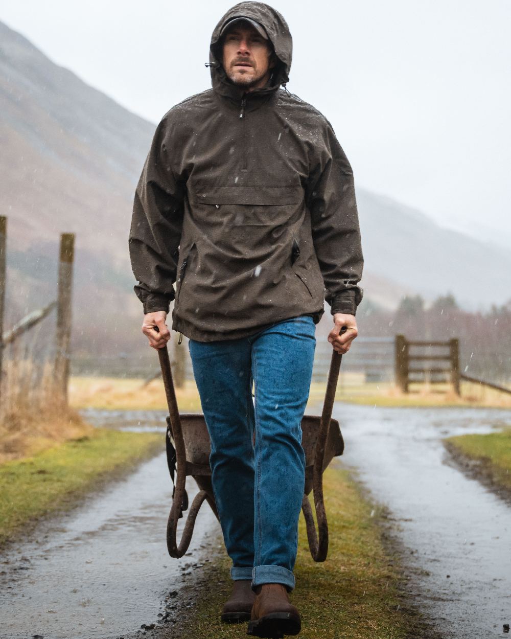 Crazy Horse Brown Coloured Hoggs of Fife Shire Pro Waterproof Dealer Boots on countryside background #colour_crazy-horse-brown