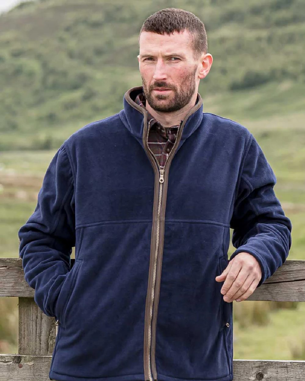 Midnight Navy Coloured Hoggs of Fife Stenton Technical Fleece Jacket on mountain background #colour_midnight-navy