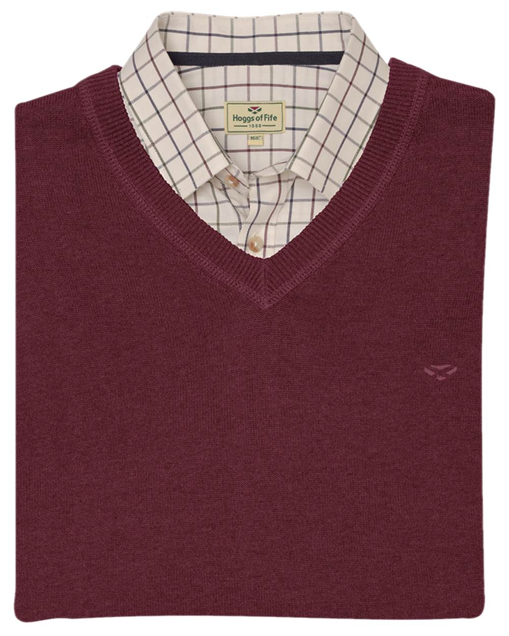 Berry Red Coloured Hoggs of Fife Stirling II Long Sleeve Pullover on white background #colour_berry-red