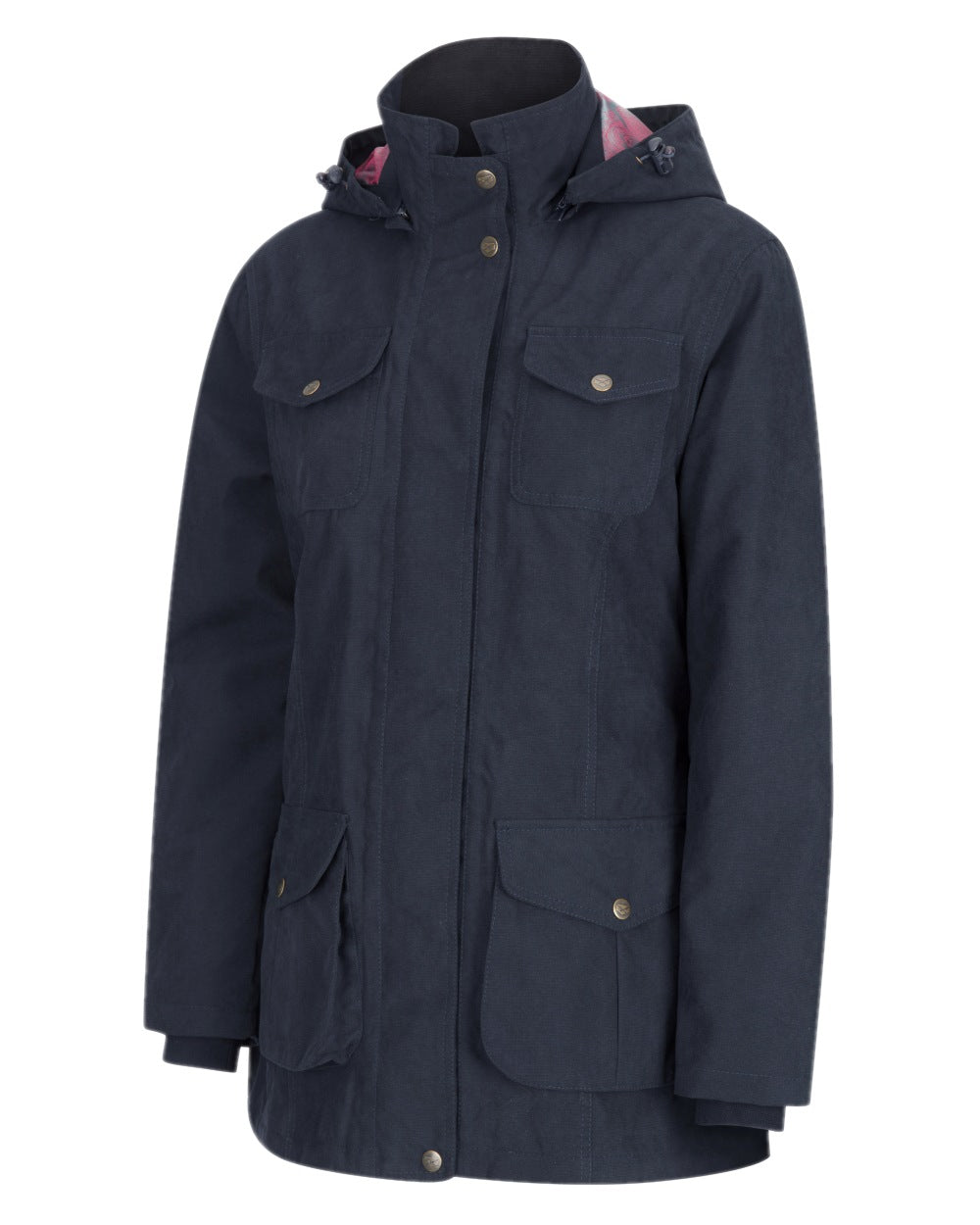 Navy Coloured Hoggs of Fife Struther Ladies Hooded Field Coat on white background #colour_navy
