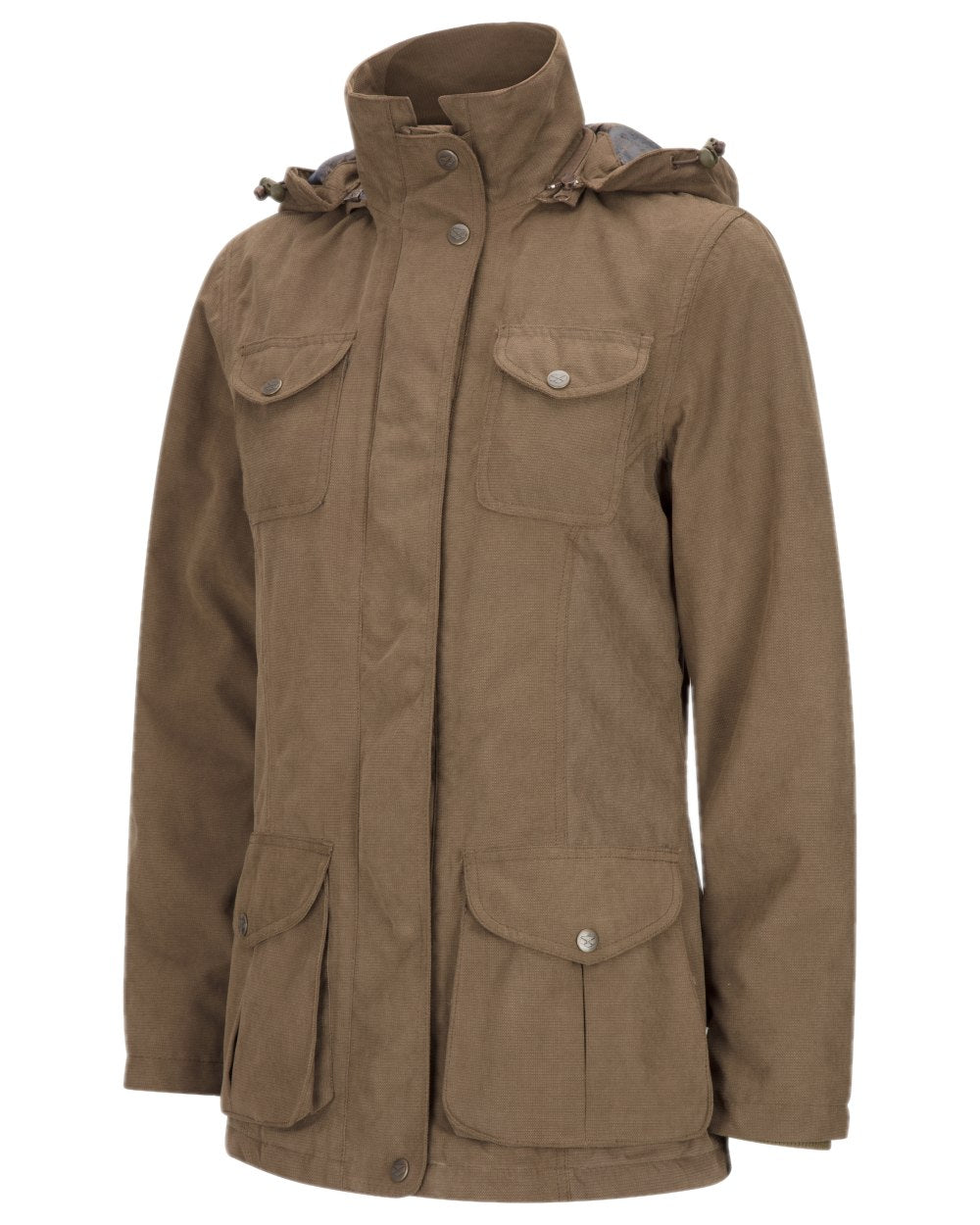 Sage Coloured Hoggs of Fife Struther Ladies Hooded Field Coat on white background #colour_sage