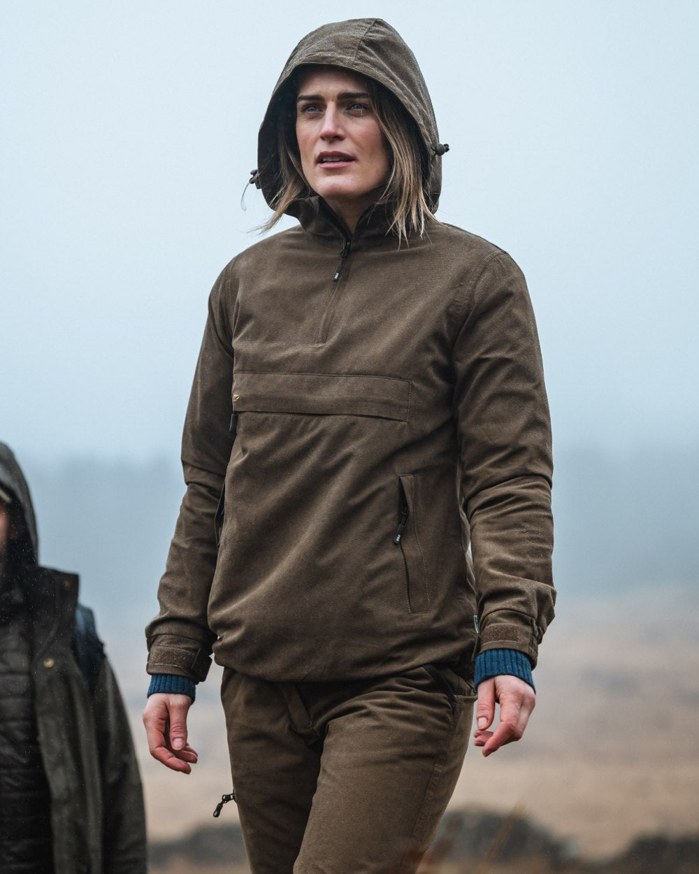 Sage Coloured Hoggs of Fife Struther Ladies Smock Field Jacket on sky background #colour_sage