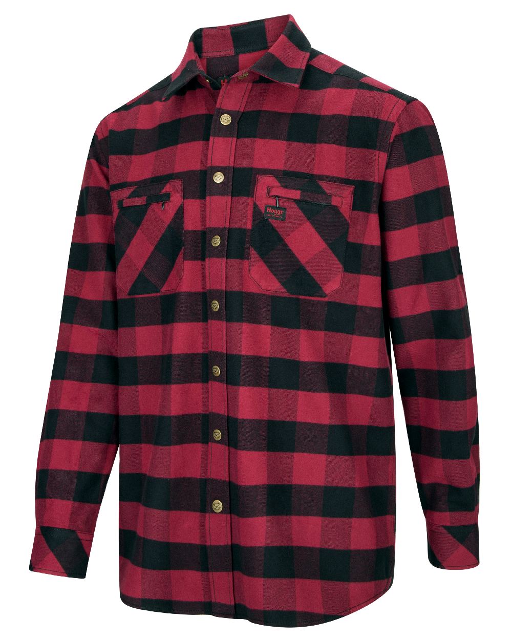 Red Black coloured Hoggs of Fife Tentsmuir Flannel Shirt on white background #colour_red-black
