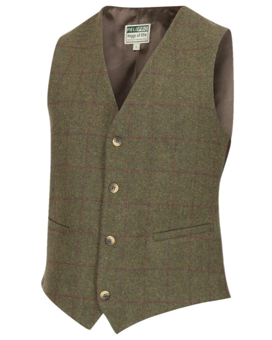 Olive Wine Coloured Hoggs of Fife Tummel Tweed Dress Waistcoat on white background #colour_olive-wine