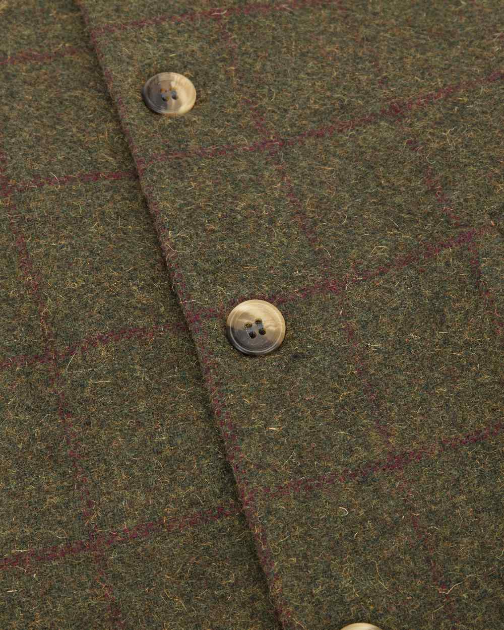 Olive Wine Coloured Hoggs of Fife Tummel Tweed Dress Waistcoat on white background #colour_olive-wine