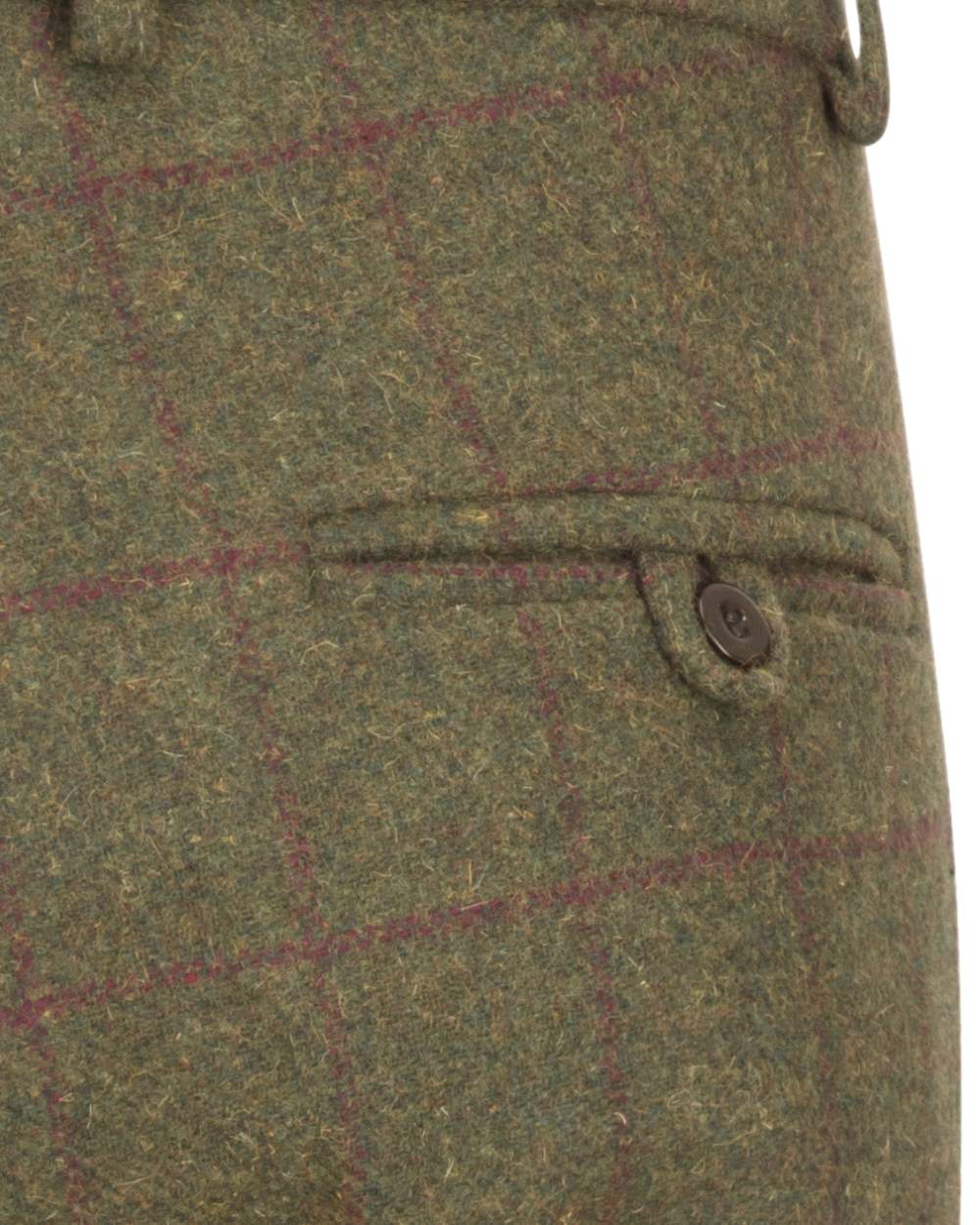 Olive Wine Coloured Hoggs of Fife Tummel Tweed Field Breeks on white background #colour_olive-wine