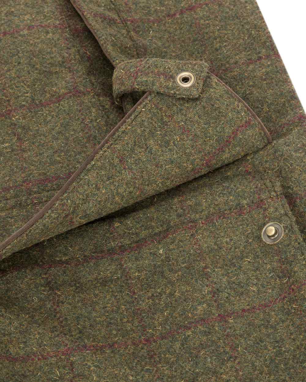 Olive Wine Coloured Hoggs of Fife Tummel Tweed Field Coat on white background #colour_olive-wine