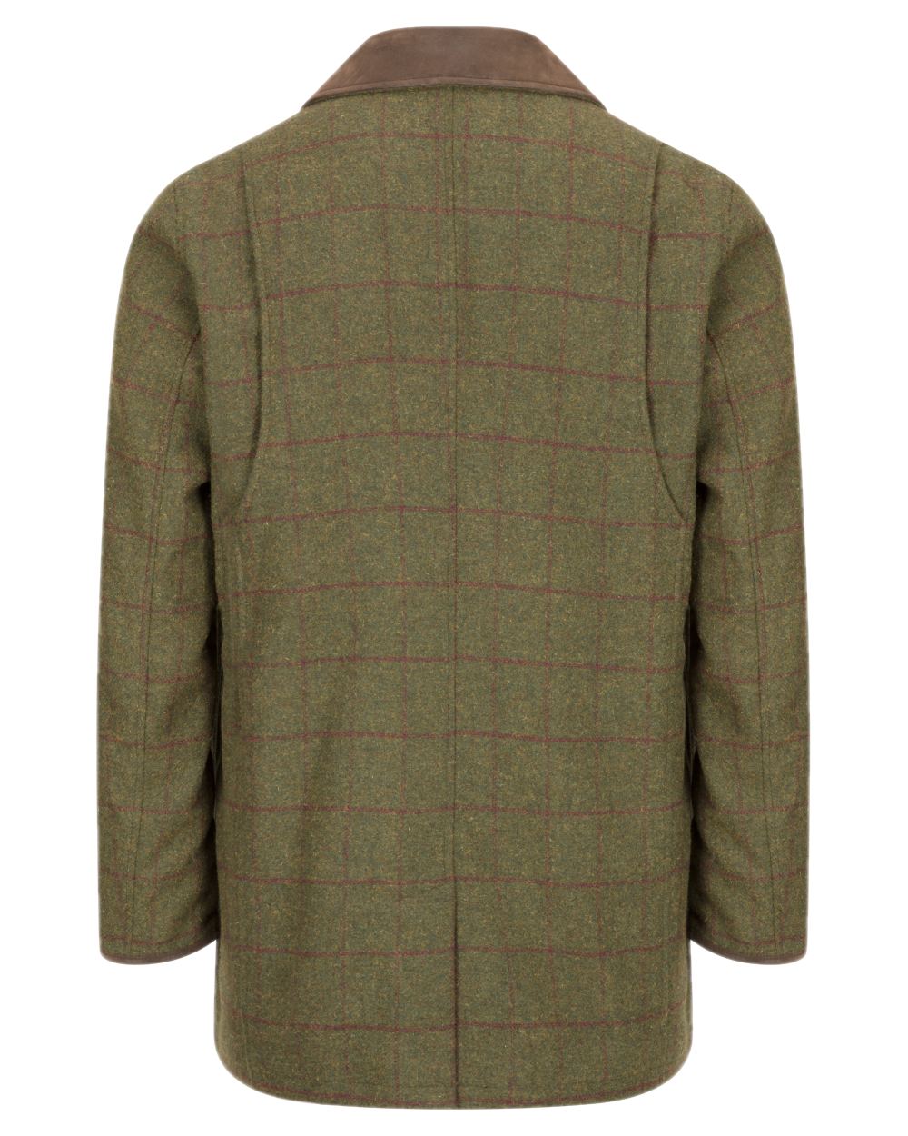 Olive Wine Coloured Hoggs of Fife Tummel Tweed Field Coat on white background #colour_olive-wine