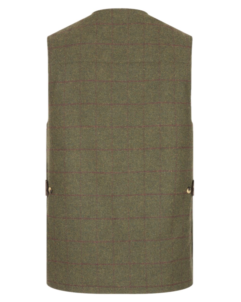 Olive Wine Coloured Hoggs of Fife Tummel Tweed Field Waistcoat on white background #colour_olive-wine