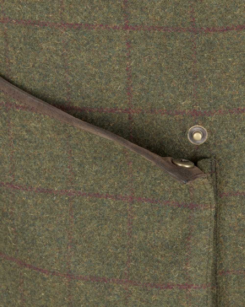 Olive Wine Coloured Hoggs of Fife Tummel Tweed Field Waistcoat on white background #colour_olive-wine