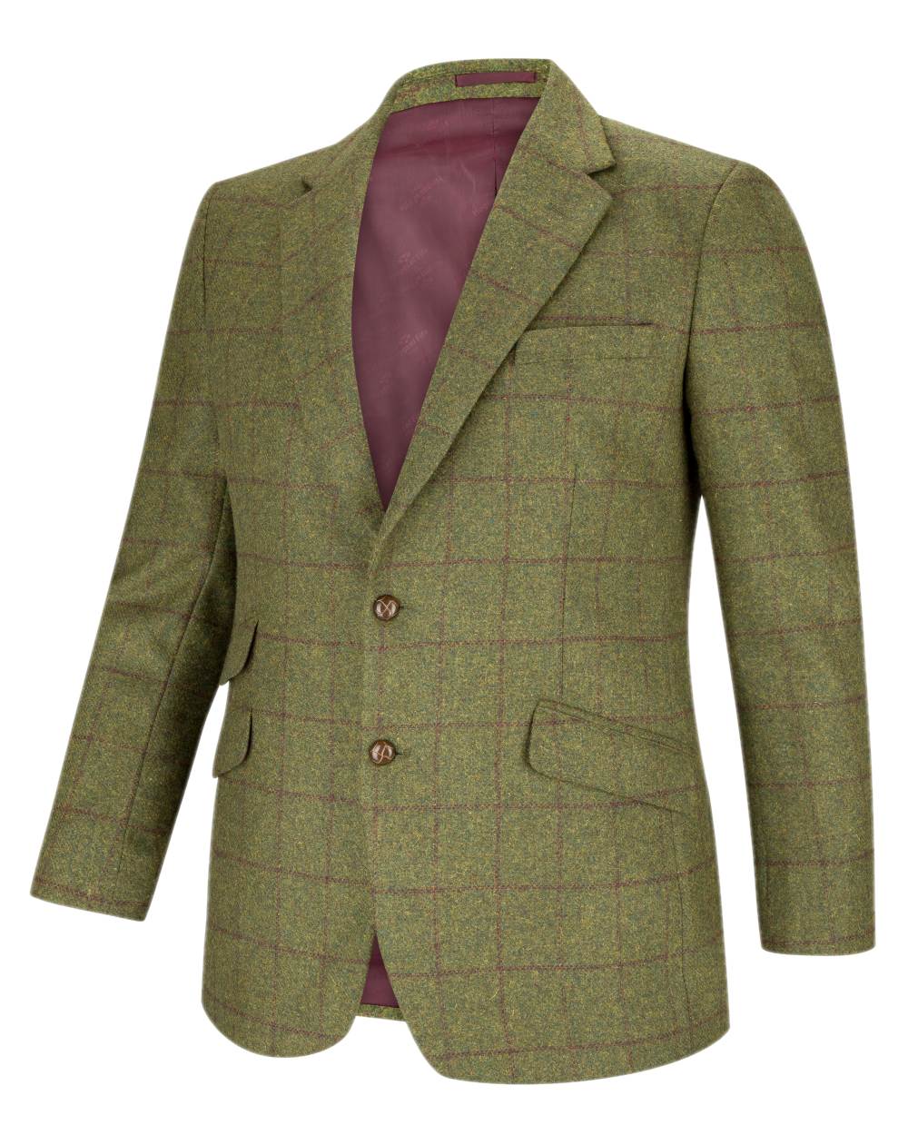 Olive Wine Coloured Hoggs of Fife Tummel Tweed Sports Jacket on white background #colour_olive-wine